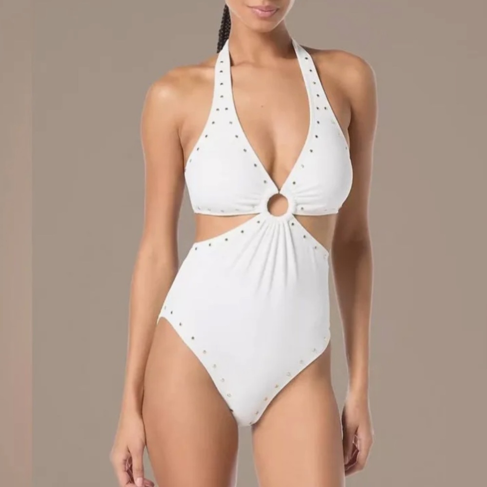 New MK studded O-Ring Halter style one-piece swimsuit